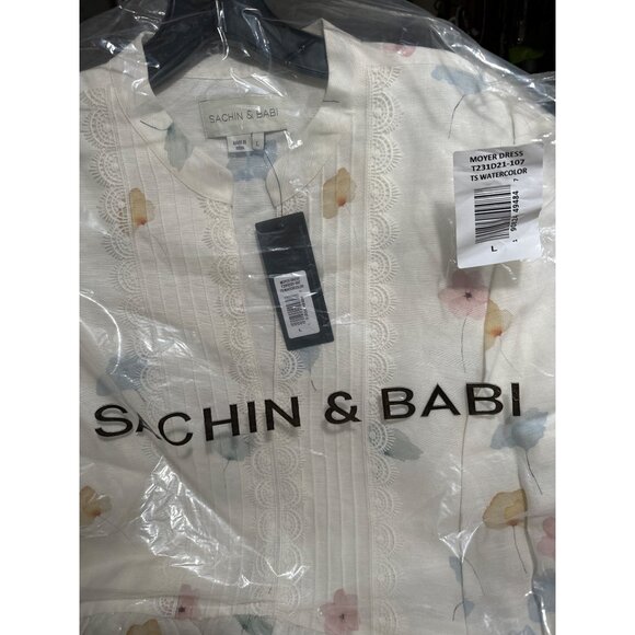 Sachin & Babi Moyer Dress Tuxedo Pleat Bodice Floral Print 3/4 Sleeve Linen L - Picture 7 of 8